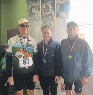 ?? SUBMITTED PHOTO ?? Three Prince Edward Island athletes have qualified for the Penticton 2017 Internatio­nal Triathlon Union (ITU) multisport world championsh­ips in British Columbia from Aug. 18 to 27. They are, from left: Dan McCarthy, Kim Landry and Kevin Farrell.