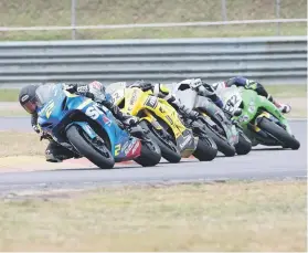  ?? Picture: Paul Bedford ?? CLOSE STUFF. Saturday’s Super600 races at Red Star should witness this kind of action from Blaze Baker, Aiden Liebenberg, Jesse Boshoff and Malcolm Rudman.