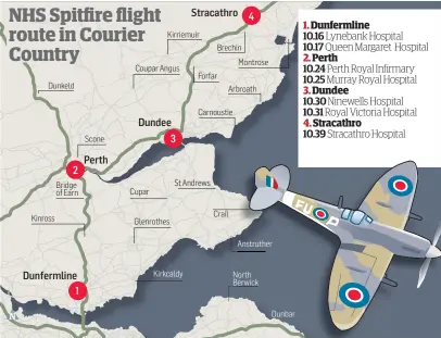  ??  ?? The planned route of Spitfire PL983, nicknamed “L”, which also carries a “Thank U NHS” messagemes­sage.