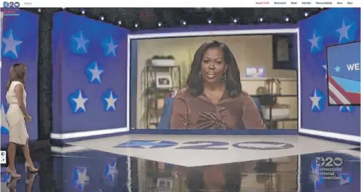  ?? DNCC VIA GETTY IMAGES ?? Actress and activist Eva Longoria introduces former first lady Michelle Obama to address the virtual Democratic Convention.