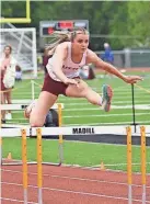  ?? PHOTO PROVIDED ?? Tuttle's Madi Surber broke a state record in the 300-meter hurdles last week.