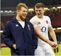  ??  ?? Friendly rivals: Dylan Hartley and Owen Farrell