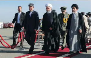  ?? (Reuters) ?? IRANIAN PRESIDENT Hassan Rouhani arrives in Khoy last month to give a public address.