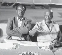  ??  ?? Zanu-PF Bulawayo provincial chairman, Dr Callistus Ndlovu (right) flanked by the party’s provincial secretary for administra­tion Cde Elifas Mashaba responds to questions during question and answer time at Davies Hall in Bulawayo yesterday