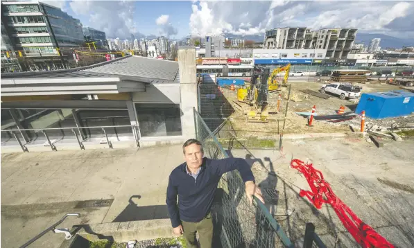  ?? ARLEN REDEKOP ?? Matt Shillito, Vancouver's acting director of special projects, standing at Broadway and Cambie SkyTrain, says the Broadway corridor plan was crafted to create a lot of rental housing and job space near transit stations.