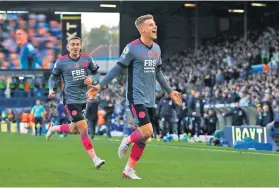  ?? ?? Quick response: Harvey Barnes celebrates scoring Leicester City’s equaliser at Elland Road