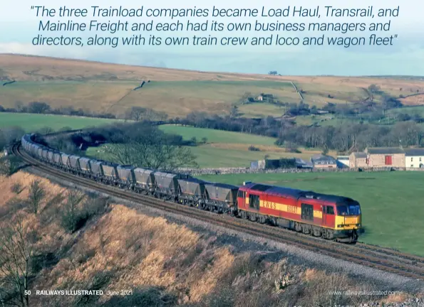  ??  ?? BELOW: The Settle to Carlisle route once
again became the backbone of the country
when it was used as one of the main arteries for the routing of Anglo Scottish coal traffic. A work-stained Class 60 60027 heads a mixed
set of canopy-fitted HBA and normal HAA wagons at Smardale on February 19, 1999, forming the 7Z10 1000 Carlisle Kingmoor Yard to Drax Power Station.