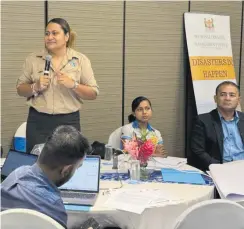  ?? Photo: SUPPLIED ?? Fiji National Disaster Management Office director, Vasiti Soko makes a contributi­on during the Technical Working Group workshop on the Early Warning for All (EW4A) Initiative in Suva.