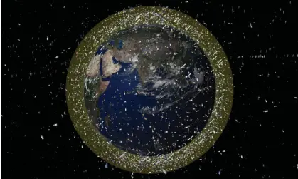  ?? ?? An artist’s impression of space debris in low Earth orbit. An estimated 100tn untracked pieces of old satellites are in orbit. Photograph: ESA/PA