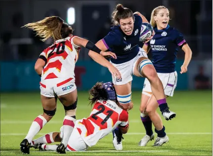  ?? ?? Louise McMillan rides a challenge during Scotland’s impressive victory over Japan