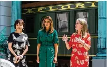  ?? GREG LOVETT / THE PALM BEACH POST ?? Flagler Museum Executive Director Erin Manning (right) gives a tour of the Pavilion to first ladies Melania Trump (center) and Akie Abe of Japan.