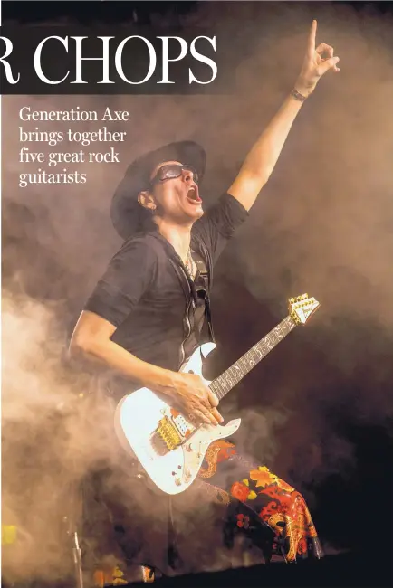  ??  ?? Legendary guitarist Steve Vai joins guitar icons Zakk Wylde, Yngwie Malmsteen, Nuno Bettencour­t and Tosin Abisi on the Generation Axe tour.