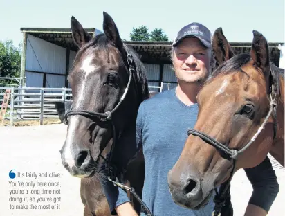  ?? PHOTO: SALLY RAE ?? They breed ’em tough in the South . . . Greg Lamb at home on his Wendon Valley farm with his hazing horse Rocket (left) and steer wrestling partner Ace.