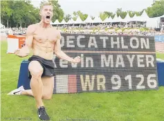  ?? — AFP photo ?? Kevin Mayer reacts after setting a new world record in the decathlon during the IAAF ‘Decastar’ World Combined Events Challenge in Talence, south-western France.