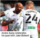  ??  ?? Andre Ayew celebrates his goal with Jake Bidwell