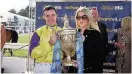  ??  ?? Golden couple Jockey Tom Eaves and his fiancée Amy Ryan whose father Kevin trains Brando