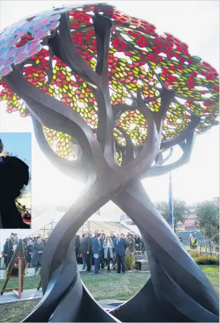  ?? PHOTOS: GETTY IMAGES ?? Symbol of unity . . . British Foreign Secretary Boris Johnson unveils the new UK Memorial at Pukeahu War Memorial Park in Wellington yesterday.