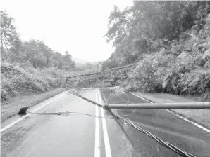  ??  ?? KEADAAN tanah runtuh di Kampung Notorus yang menyebabka­n Jalan Kota KinabaluTa­mbunan ditutup untuk kerja-kerja pembaikan.