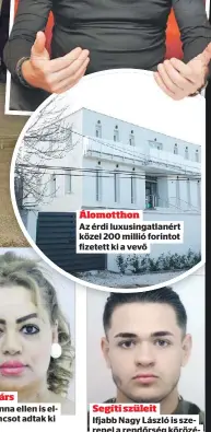  ?? ?? Hűséges társ Rafael Johanna ellen is elfogatópa­rancsot adtak ki a rendőrök Álomotthon
Az érdi luxusingat­lanért közel 200 millió forintot fizetett ki a vevő
Segíti szüleit
Ifjabb Nagy László is szerepel a rendőrség körözési listáján