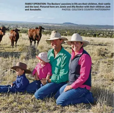  ?? PHOTOS: COULTON’S COUNTRY PHOTOGRAPH­Y ?? FAMILY OPERATION: The Beckers’ passions in life are their children, their cattle and the land. Pictured here are Jamie and Ally Becker with their children Jack and Annabelle.