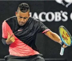  ?? THE ASSOCIATED PRESS ?? Australia’s Nick Kyrgios celebrates after defeating France’s Jo-Wilfried Tsonga in the third round of the Australian Open on Friday in Melbourne.