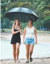  ?? BIG WET: Tessa Duscher, 24, and Felicity Guy, 23, walk in the rain at Airlie Beach yesterday. ??