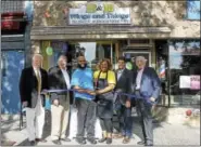  ?? COURTESY MIDDLESEX COUNTY CHAMBER OF COMMERCE ?? B&B Wings and Things held a grand opening on 540 Main St., Middletown, Sept. 1. From left are Middletown Small Business Developmen­t Counselor Paul Dodge, Chamber Vice Chairman Jay Polke, co-owners of B&B Wings and Things Marc Barham and Rita Barham,...