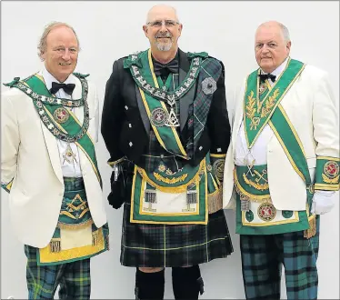  ?? Picture: BRIAN WITBOOI ?? TOP BRASS: At the Masonic Hall in North End are, from left, Most Worshipful Grand Master, Mason Charles Iain Robert Wolrige Gordon; Worshipful District Grand Mason Wayne Gregory Corney and David Begg (grand secretary)