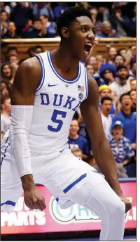  ?? AP/CHRIS SEWARD ?? Freshman RJ Barrett had Duke’s first triple-double in 13 years, finishing with 23 points, 11 rebounds and a season-high 10 assists in the Blue Devils’ 94-78 victory over North Carolina State on Saturday in Durham, N.C.