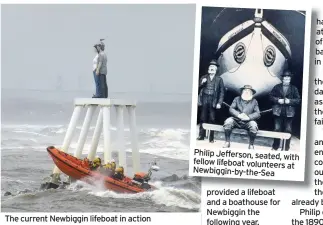  ??  ?? Philip Jefferson, seated, with fellow lifeboat volunteers at Newbiggin-by-the-Sea