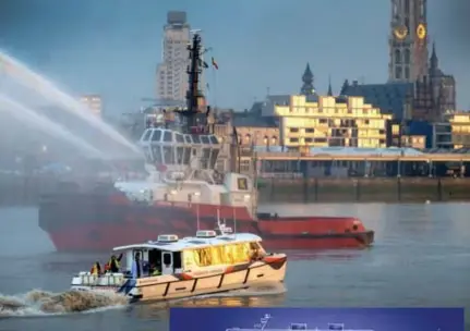  ?? FOTO'S JORIS HERREGODS ?? Rederij CMB zet de catamaran Hydroville in als waterbus om personeel vanuit het Waasland over te zetten naar de bedrijfsze­tel op het Antwerpse Zuid.
