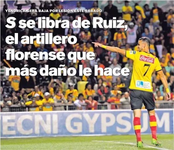  ?? JOHN DURÁN ?? El delantero del Herediano Yendrick Ruiz es el goleador del Torneo de Invierno 2016 al sumar diez anotacione­s. El artillero quedó descartado para el juego de este sábado ante Saprissa por lesión. Estará de baja entre tres y cinco semanas.