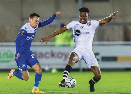  ??  ?? Rohan Ince will be looking to fire Maidenhead United into the fourth round of the FA Trophy on Saturday. Photo by Darren Woolley.