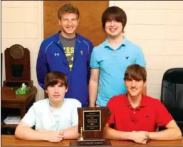  ??  ?? CHESS CHAMPIONS: Lakeside High School chess team members Luke Garner, 16, front left, Tanner Dvorak, 18, Dillon Self, 17, back left,
and Connor Anderson, 18, gather Monday after recently winning their second consecutiv­e state chess championsh­ip.