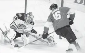  ?? Wilfredo Lee Associated Press ?? FLORIDA CENTER Aleksander Barkov shoots against Ducks goalie John Gibson, who was pulled after giving up six goals on 17 shots in two periods.