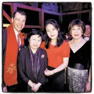  ?? Catherine Bigelow / Special to The Chronicle ?? Symphony’s Mark Hanson (left), conductor Xian Zhang, pianist Zhang Zuo and trustee Margaret Lui Collins.