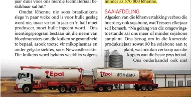  ??  ?? Die boerdery gebruik maandeliks sowat 150 ton voer. Mnr. Johan Teessen plant egter ook sojabone aan wat aan voermaatsk­appye gelewer word om die voerrekeni­ng kleiner te maak.