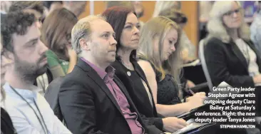  ?? STEPHEN HAMILTON ?? Green Party leader Stephen Agnew with outgoing deputy Clare
Bailey at Saturday’s conference. Right: the new deputy leader Tanya Jones