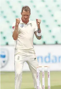  ?? Picture: AFP/ ANESH DEBIKY ?? GOTCHA: South Africa’s Dale Steyn celebrates the wicket of Sri Lanka’s Kusal Perera on the second day of the first Test being played at the Kingsmead Stadium in Durban on Thursday.