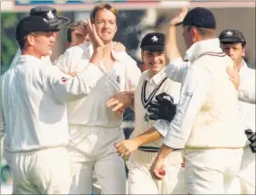  ?? ?? Julian Thompson celebrates a wicket for Kent at Canterbury back in 1997. From left, Matthew Fleming, Thompson, Mark Ealham, Trevor Ward and Steve Marsh