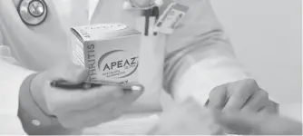  ??  ?? NEW PAIN RELIEF DRUG WORKS ON CONTACT: Apeaz delivers its active ingredient, a powerful painkiller, through the skin, providing users with rapid relief without oral drug side effects