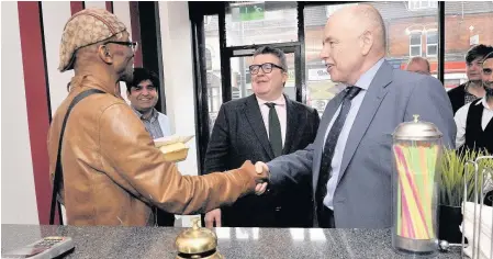  ??  ?? >
Current Erdington MP Jack Dromey, right, and deputy leader of the Labour Party Tom Watson during their walkabout in Slade Road, Erdington, meeting local resident Desmond Nicholson, left