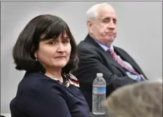  ?? CHRIS CHRISTO — BOSTON HERALD ?? MASSGOP Chairwoman Amy Carnevale seated next to former Chair Jim Lyons, right, in January.