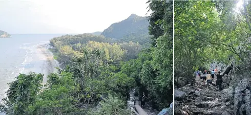  ??  ?? The 900m route from Laem Sala Beach to the limestone mountains in Sam Roi Yot is popular for people studying nature, including karst topography (limestone mountains) and coastal topography. Visitors will see various plant species, including prongkhao...