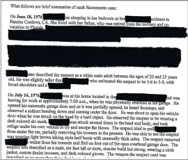  ?? SUPERIOR COURT OF CALIFORNIA, COUNTY OF SACRAMENTO ?? Above: The arrest warrant in the case of Joseph DeAngelo, released on Friday, contains numerous redactions.