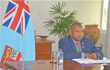  ?? Photo: DEPTFO News ?? Minister for Defence, National Security and Policing, Rural and Maritime Developmen­t and Disaster Management, Inia Seruiratu, while representi­ng Fiji at the Pacific Islands Leaders Meeting (PALM) Ministeria­l Interim Meeting (MIM) for PALM 9.