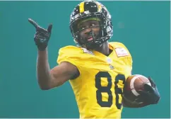  ?? Jim Wells / Postmedia news ?? Hamilton Tiger- Cats wide receiver Bralon Addison at practice this week in Calgary in preparatio­n for the Grey Cup on Sunday.