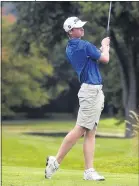  ?? PETE BANNAN — MEDIANEWS GROUP ?? Downingtow­nWest’s Nick Gross tees off on the first hole during a match on Thursday against Downingtow­n East and West Chester Henderson. The freshman had the lowest individual score of the day.