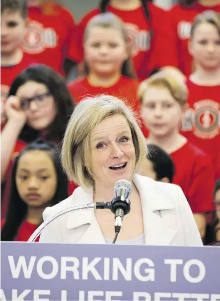  ?? GREG SOUTHAM ?? Premier Rachel Notley announced the government’s list of 26 school constructi­on projects scheduled for the next four years during a visit to the Woodhaven Middle School in Spruce Grove on Tuesday.