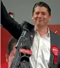  ??  ?? New Labour MP Michael Wood celebrates his win in the Mt Roskill by-election.
